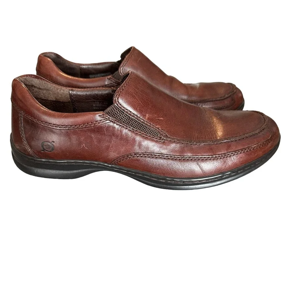 Born Slip On Loafers 10 Brown Leather‎ Square Toe M/WM6455 CBG10 Mens Shoes